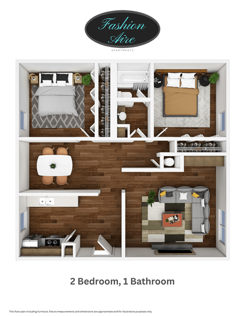 Floor plan for 2 beds, 1 bath, 1128 sqft